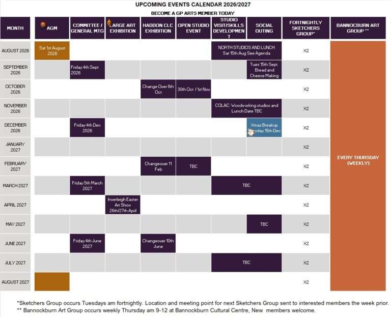 Golden Plains Arts Inc Calendar of Events 2026/27